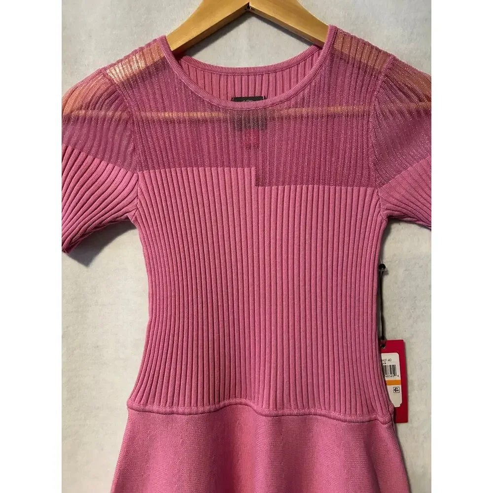 NWT Vince Camuto Blocked Short Sleeve Fit & Flare Knit Dress Speckled Yoke-Small - Picture 2 of 10